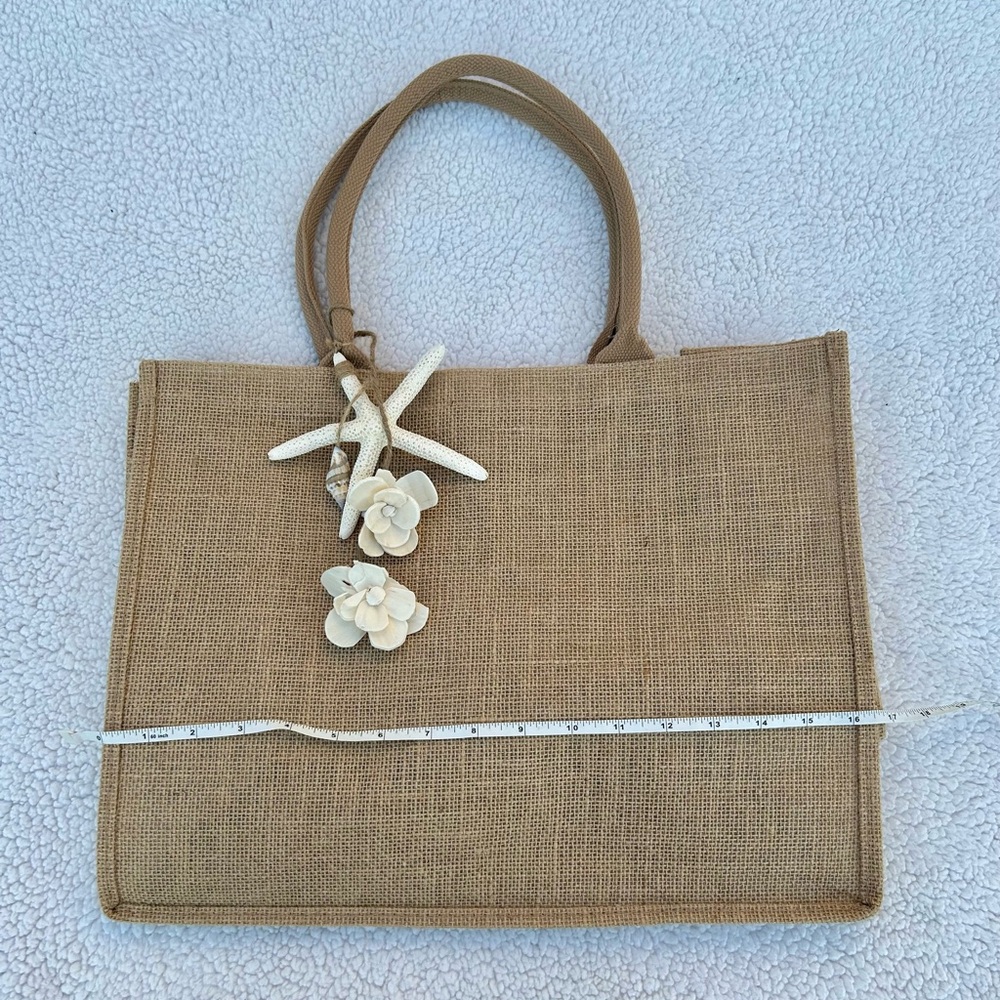 Chic Beach Tote Jute Bag with Starfish Charm Bag